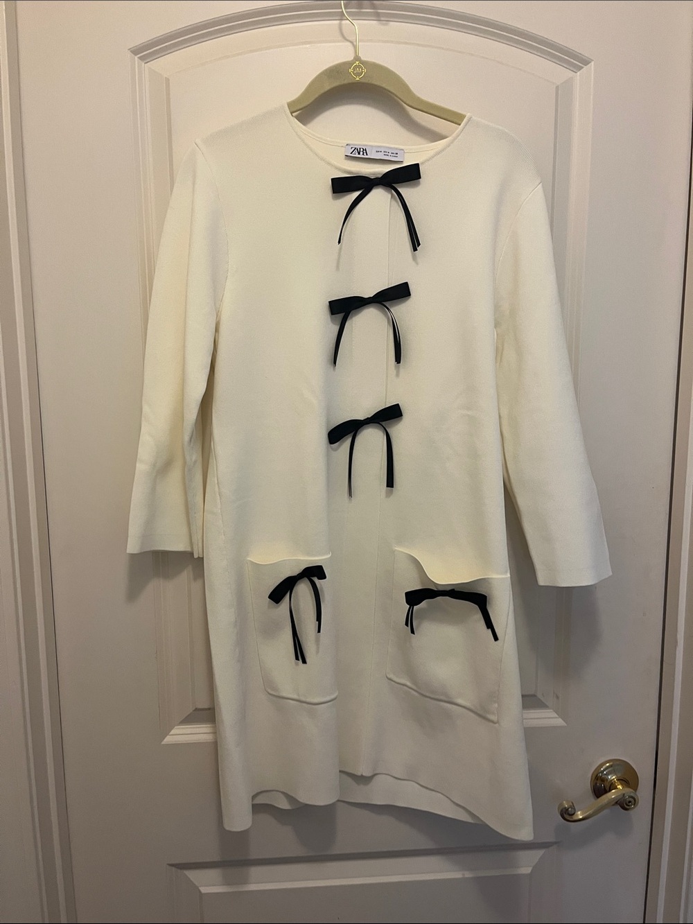Zara Cream dress with Black Bow Accents